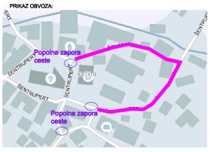 Prikaz obvoza-zapora trga zaradi prireditve